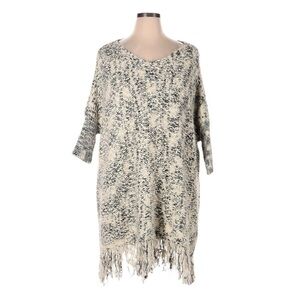 Umgee 1X/2X NWT Fringe Knit Sweater Ivory Gray Longline Boho Fuzzy Cozy Pullover